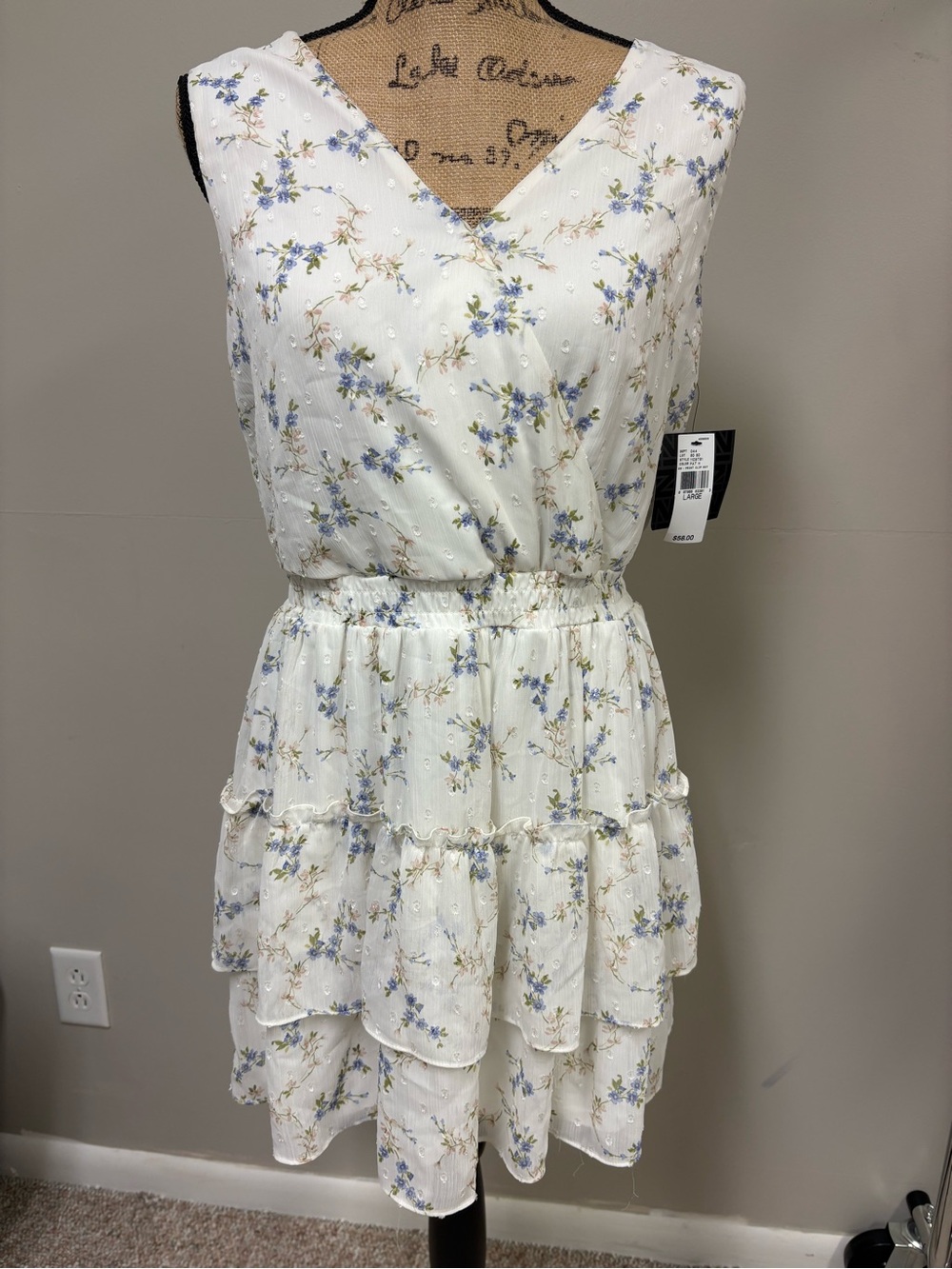 Iz Byer White Mini Dress with Blue Floral Print